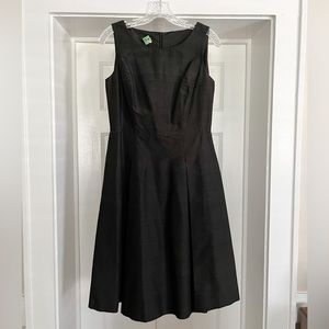 Talbots boat neck black silk Dupioni fit and flare cocktail dress.